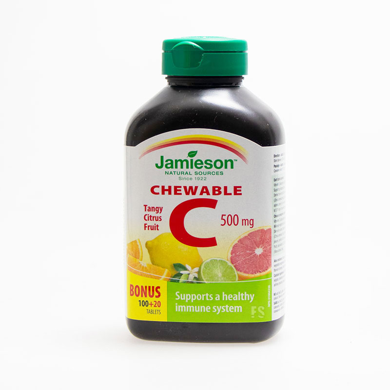 JAMIESON VITAMÍN C 500MG TABLETY NA CMÚĽANIE S PRÍCHUŤOU CITRUSOVÉHO OVOCIA 120TBL.